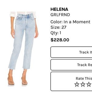 GRLFRND Helena High Rise Light Wash Jeans, Size 27